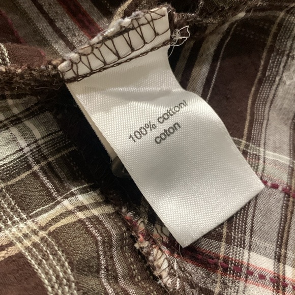 Maurice's Brown & White Plaid Button Down Long Sleeve Women's Shirt Size Small - Picture 7 of 8